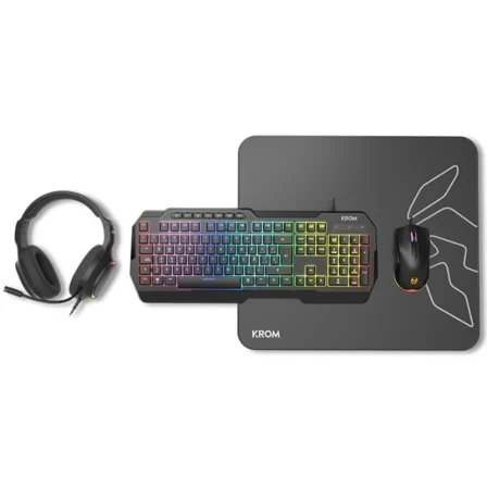Krom Combo Gaming PC Kenta 4 en 1 con Retroiluminación RGB Negro